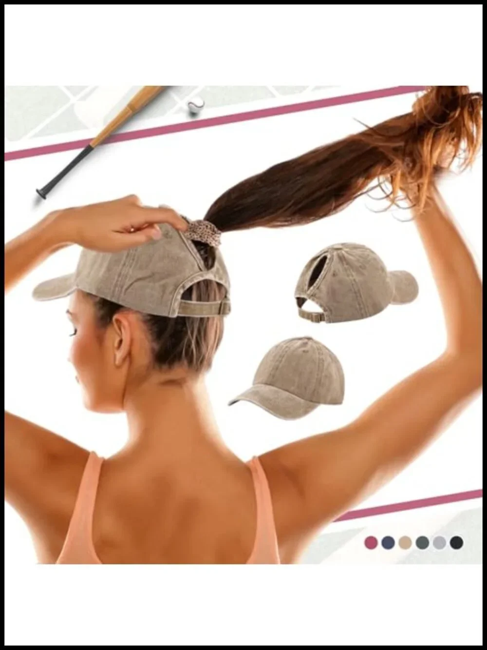 24 Pack Men Women Baseball Cap Ponytail Hole Adjustable Cotton Distressed